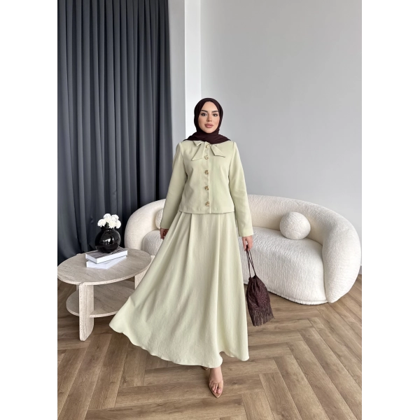 Hen - Visor Fiyonklu Etekli Takım - Fıstık Yeşili