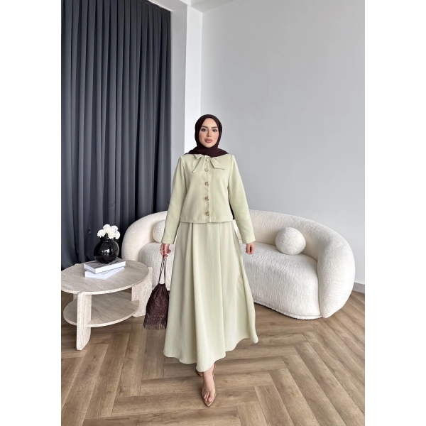 Hen - Visor Fiyonklu Etekli Takım - Fıstık Yeşili