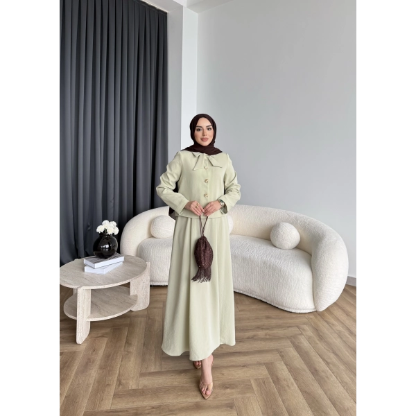 Hen - Visor Fiyonklu Etekli Takım - Fıstık Yeşili