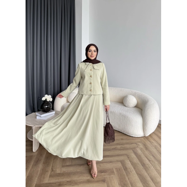 Hen - Visor Fiyonklu Etekli Takım - Fıstık Yeşili