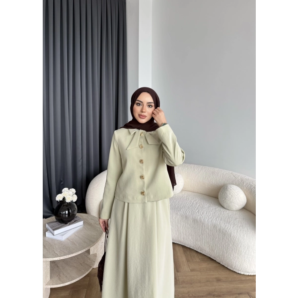 Hen - Visor Fiyonklu Etekli Takım - Fıstık Yeşili