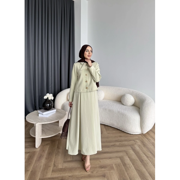 Hen - Visor Fiyonklu Etekli Takım - Fıstık Yeşili