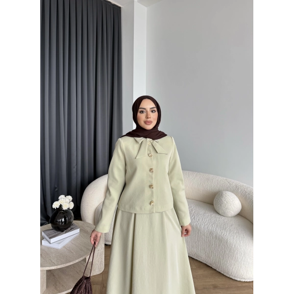 Hen - Visor Fiyonklu Etekli Takım - Fıstık Yeşili