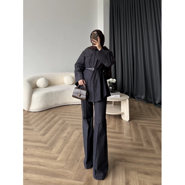 Tb - Stew Taş Detay Denim Takım - Lacivert