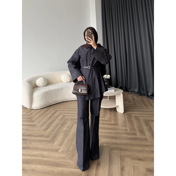 Tb - Stew Taş Detay Denim Takım - Lacivert