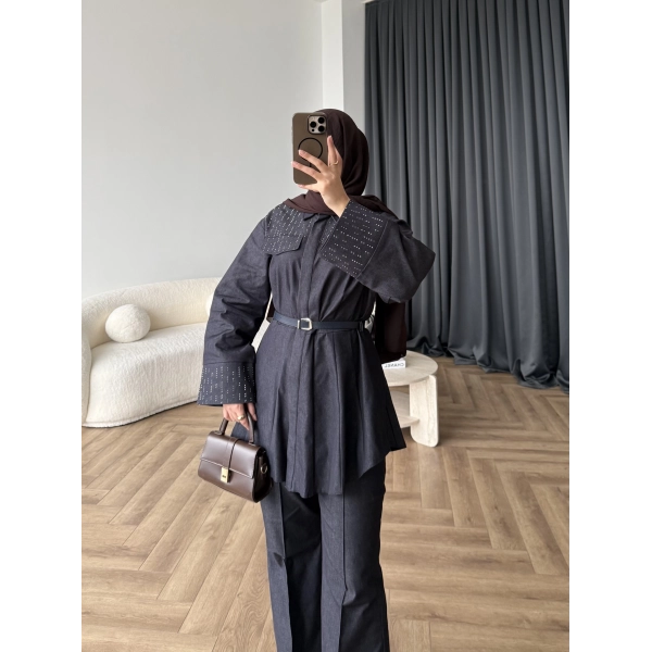 Tb - Stew Taş Detay Denim Takım - Lacivert