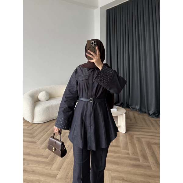 Tb - Stew Taş Detay Denim Takım - Lacivert