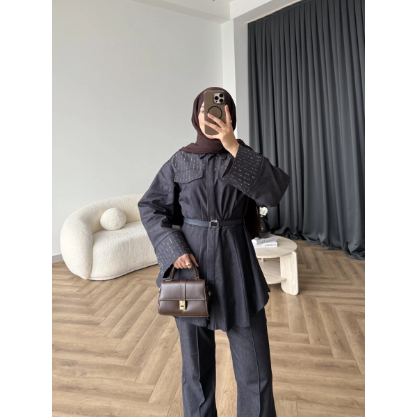 Tb - Stew Taş Detay Denim Takım - Lacivert