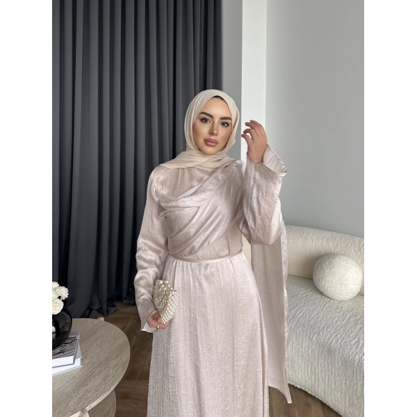 Fuş - Warm Kraş Taşlı Elbise - Taş Rengi