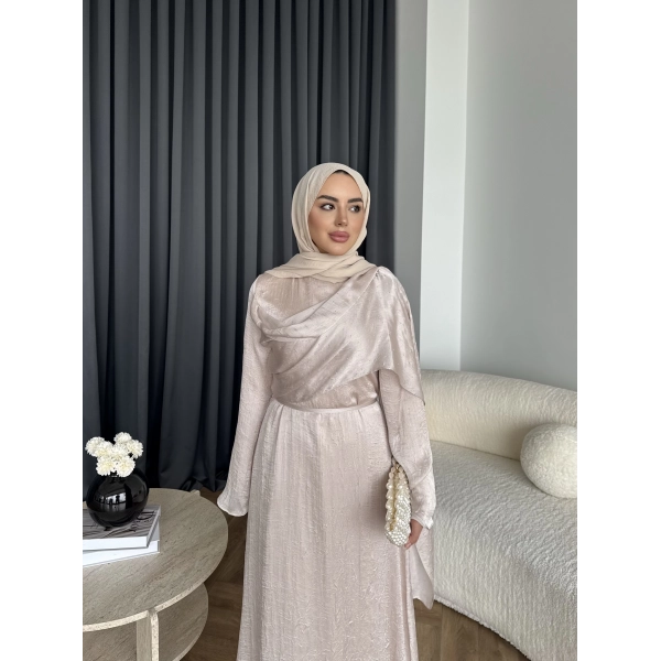 Fuş - Warm Kraş Taşlı Elbise - Taş Rengi