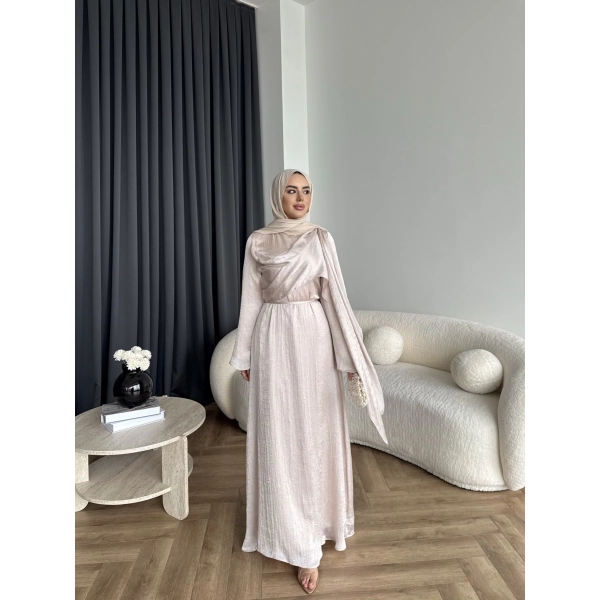 Fuş - Warm Kraş Taşlı Elbise - Taş Rengi