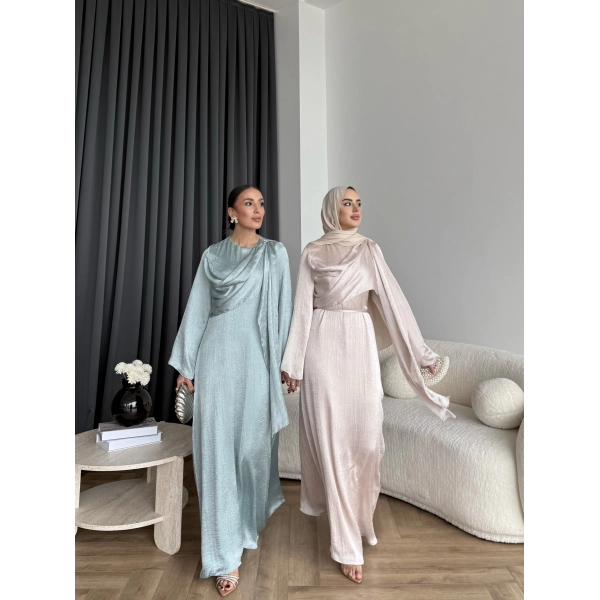 Fuş - Warm Kraş Taşlı Elbise - Taş Rengi