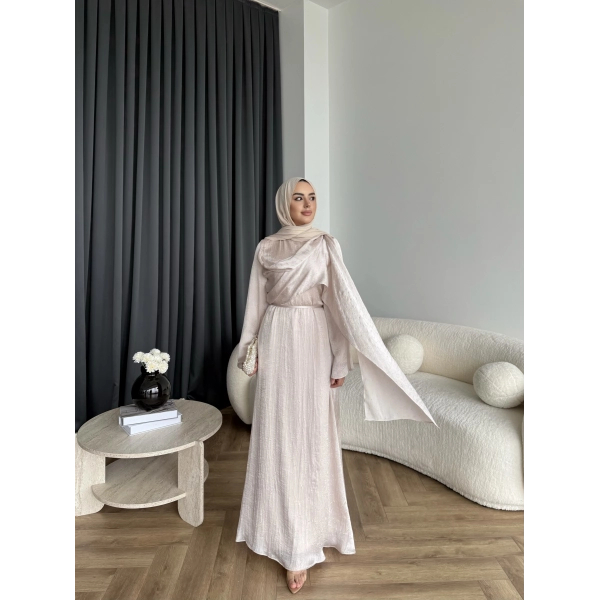 Fuş - Warm Kraş Taşlı Elbise - Taş Rengi