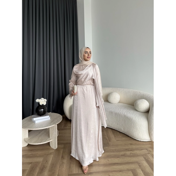 Fuş - Warm Kraş Taşlı Elbise - Taş Rengi