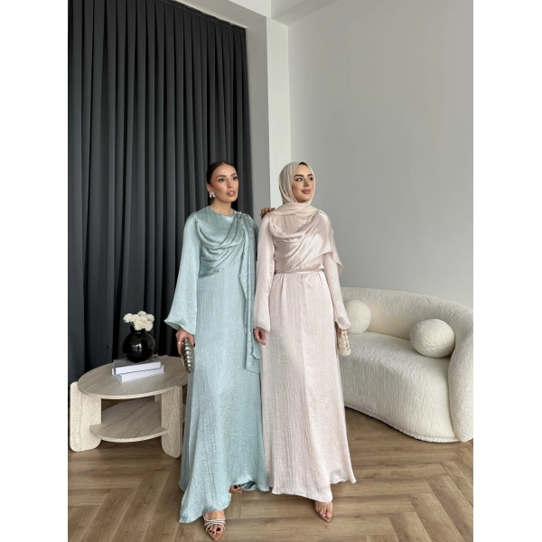 Fuş - Warm Kraş Taşlı Elbise - Taş Rengi