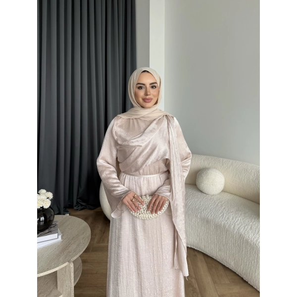 Fuş - Warm Kraş Taşlı Elbise - Taş Rengi