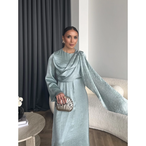 Fuş - Warm Kraş Taşlı Elbise - Mint