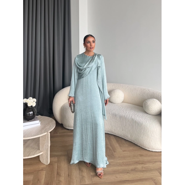 Fuş - Warm Kraş Taşlı Elbise - Mint