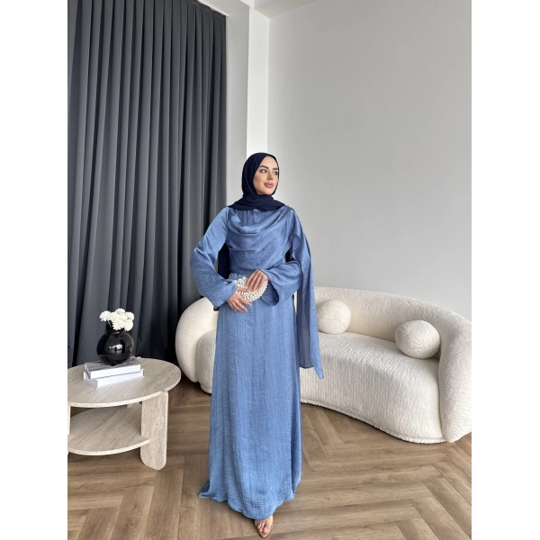 Fuş - Warm Kraş Taşlı Elbise - İndigo