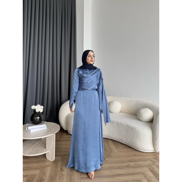 Fuş - Warm Kraş Taşlı Elbise - İndigo