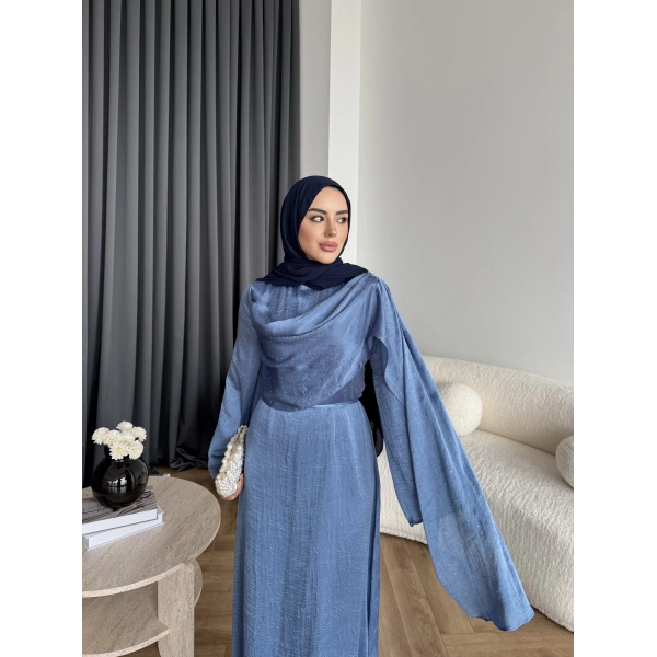 Fuş - Warm Kraş Taşlı Elbise - İndigo