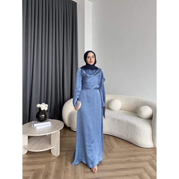 Fuş - Warm Kraş Taşlı Elbise - İndigo