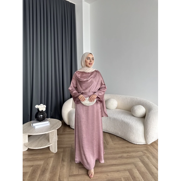 Fuş - Warm Kraş Taşlı Elbise - Gül