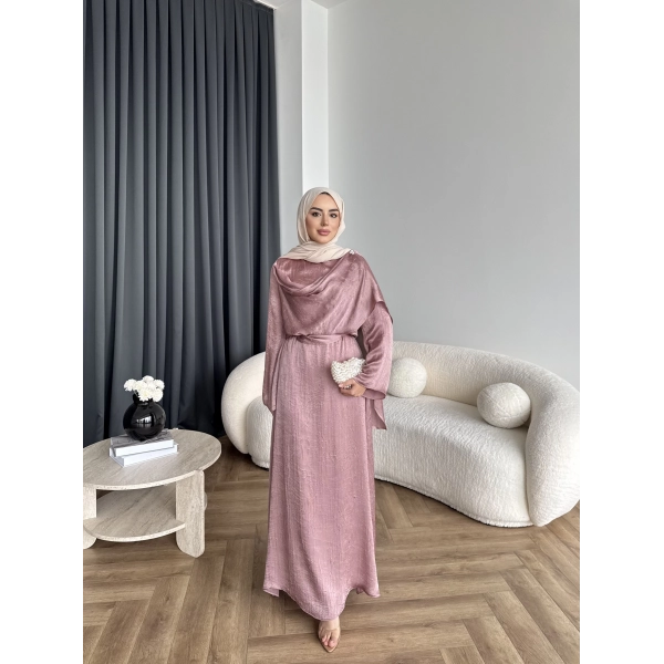 Fuş - Warm Kraş Taşlı Elbise - Gül