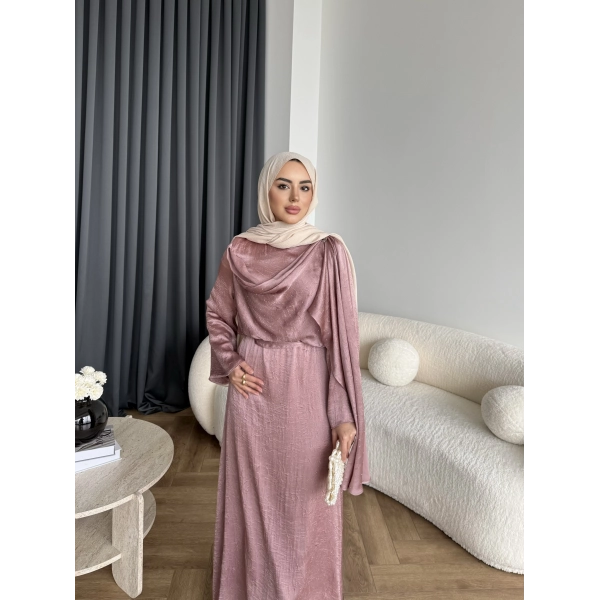 Fuş - Warm Kraş Taşlı Elbise - Gül