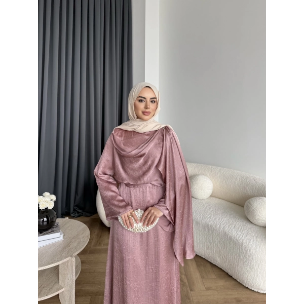 Fuş - Warm Kraş Taşlı Elbise - Gül