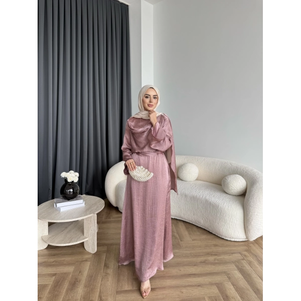 Fuş - Warm Kraş Taşlı Elbise - Gül