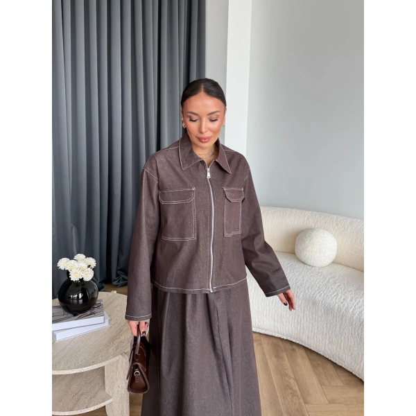 Es - Roxanne Etekli Kot Takım - Kahve