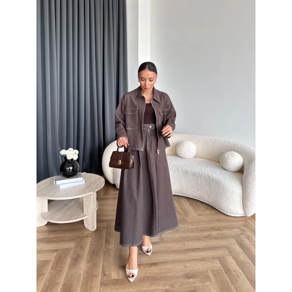 Es - Roxanne Etekli Kot Takım - Kahve