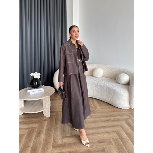 Es - Roxanne Etekli Kot Takım - Kahve