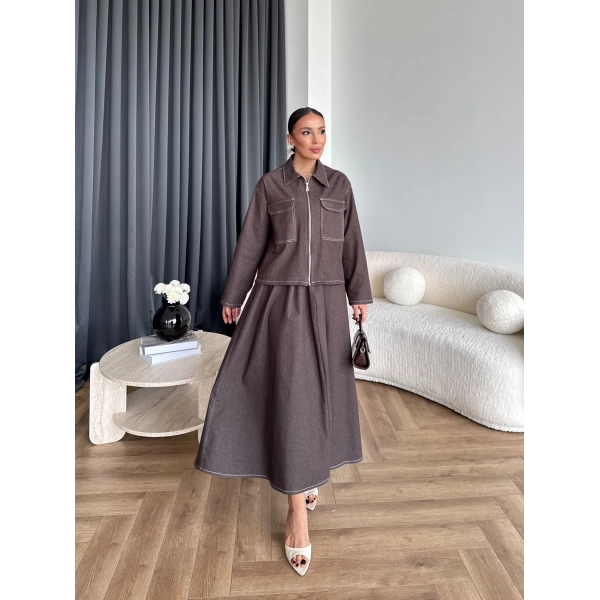 Es - Roxanne Etekli Kot Takım - Kahve