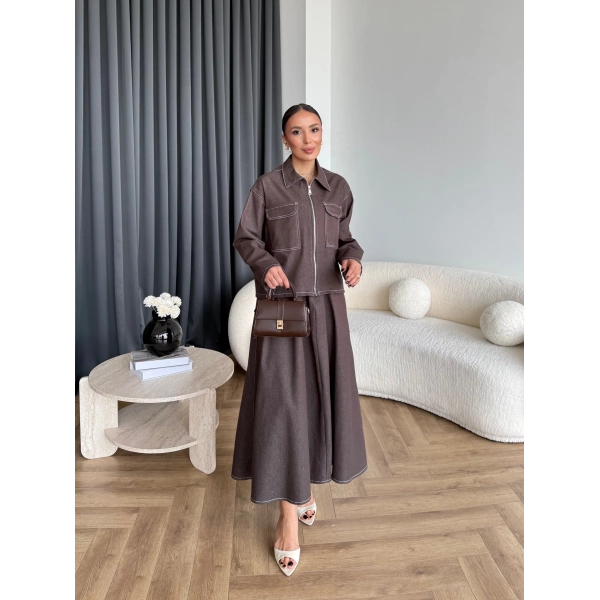 Es - Roxanne Etekli Kot Takım - Kahve