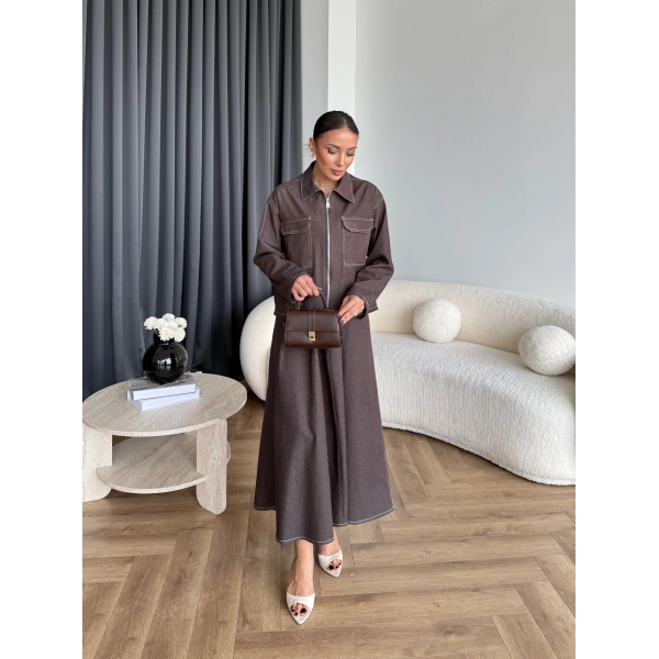 Es - Roxanne Etekli Kot Takım - Kahve