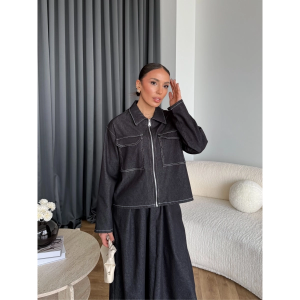 Es - Roxanne Etekli Kot Takım - Siyah