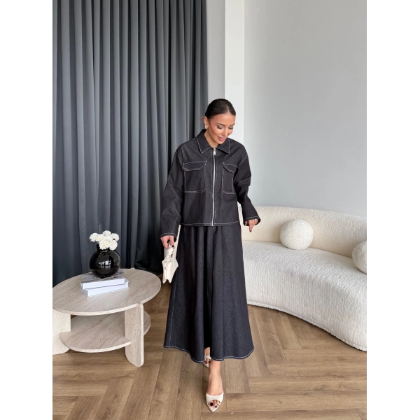 Es - Roxanne Etekli Kot Takım - Siyah