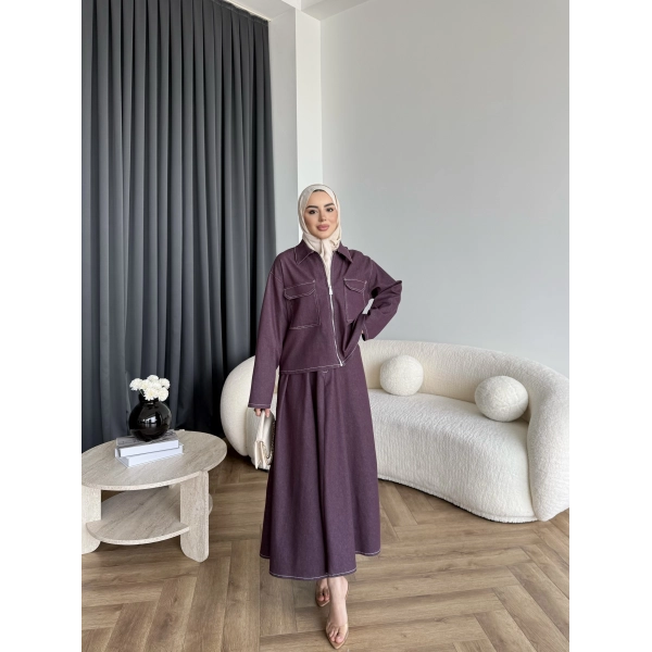 Es - Roxanne Etekli Kot Takım - Mürdüm