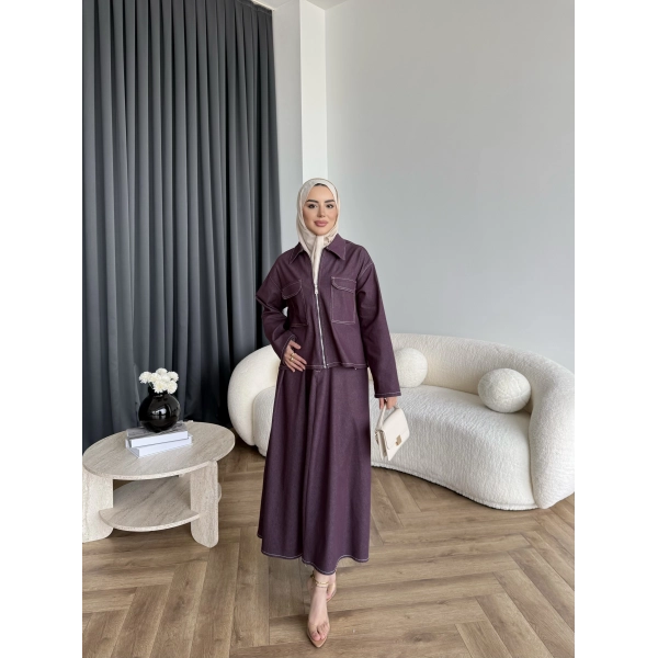 Es - Roxanne Etekli Kot Takım - Mürdüm