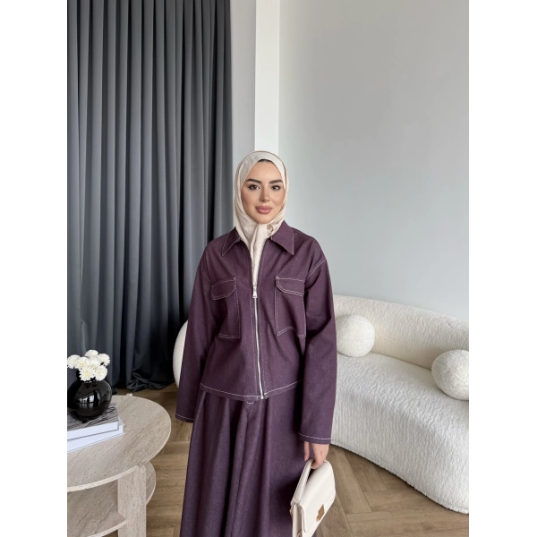 Es - Roxanne Etekli Kot Takım - Mürdüm