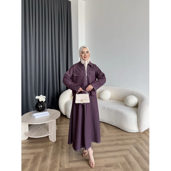 Es - Roxanne Etekli Kot Takım - Mürdüm