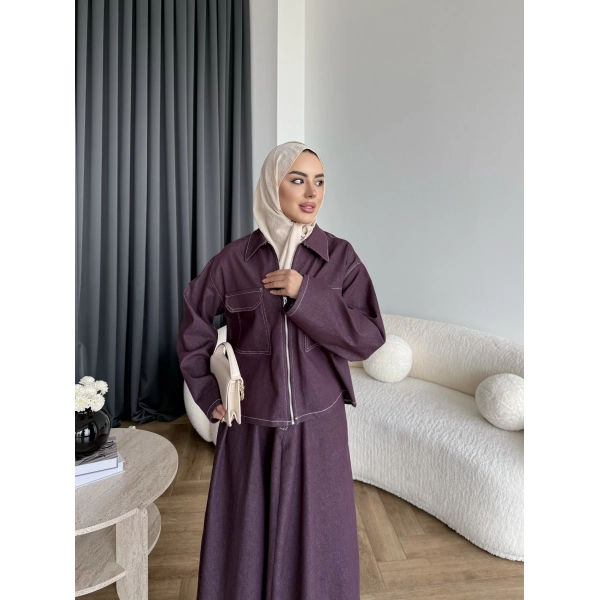 Es - Roxanne Etekli Kot Takım - Mürdüm