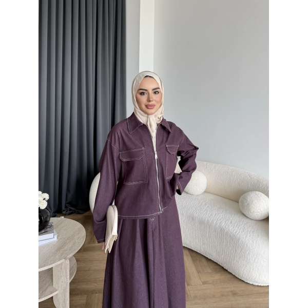 Es - Roxanne Etekli Kot Takım - Mürdüm