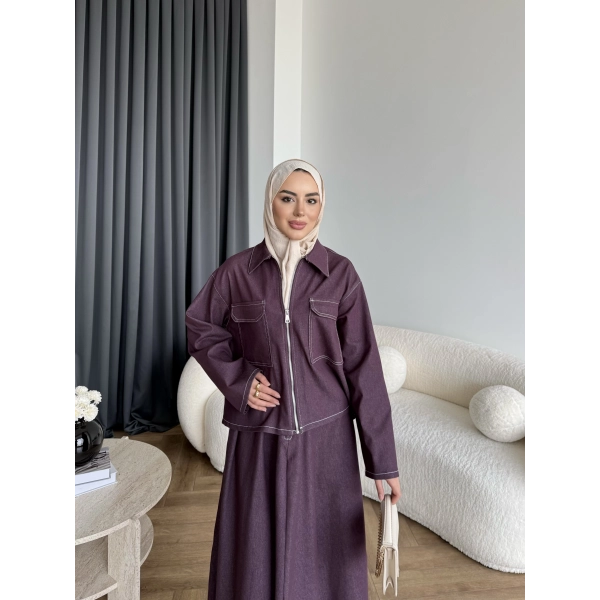 Es - Roxanne Etekli Kot Takım - Mürdüm