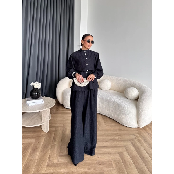 Pwn - Sashe Yaprak Desen Takım - Siyah