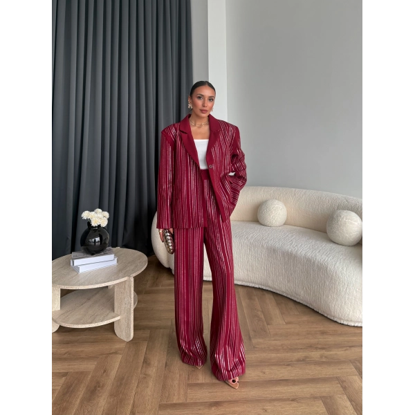 Asil Pırlanta Ceketli Takım - Bordo