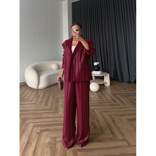 Asil Pırlanta Ceketli Takım - Bordo