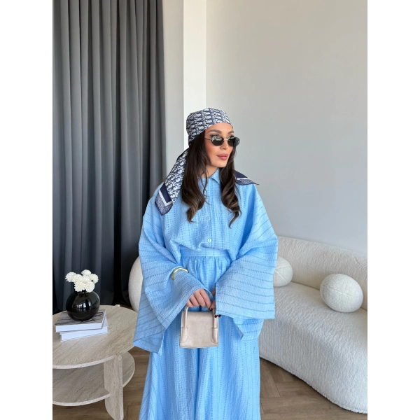 Qu - Yarasa Kol Brode Etekli Takım - Mavi